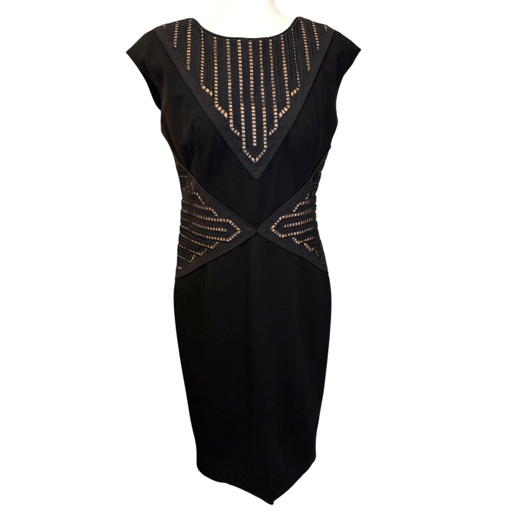 Catherine Deane Little‎ Black Dress 12 Sheath Cocktail Party Geometric Detail